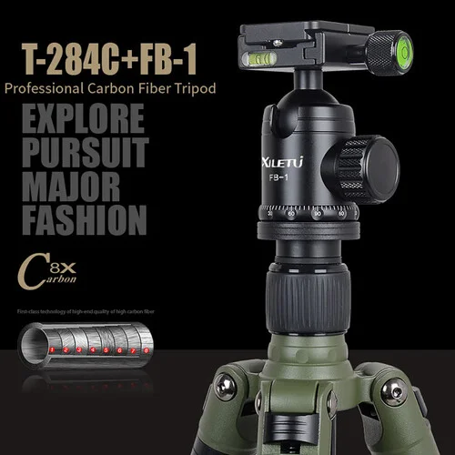 XILETU T284C+FB-1 Arca-Type Ball Head Carbon Fiber Camouflage Tripod - Image 5