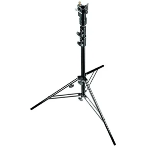 Manfrotto Heavy-Duty Steel Tripod Stand with Adjustable Leveling Legs (Black/Chrome Finish, 10.6 Feet)