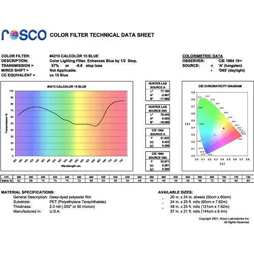 Rosco #4215 Blue Filter (1/2 Stop) - 48 x 25 Feet - Image 2