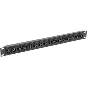 Custom 16-Port Recessed Canare 75-Ohm 12G-SDI BNC Patch Panel (1 RU) for Professional Shops