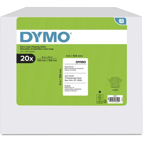 Dymo LabelWriter 4XL/5XL Extra Large White Shipping Labels (4 x 6, 20 Rolls, 220 Labels per Roll)