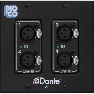 Pro Co Sound AoDDP-4XF Dante Wall Plate with 4-Channel Input