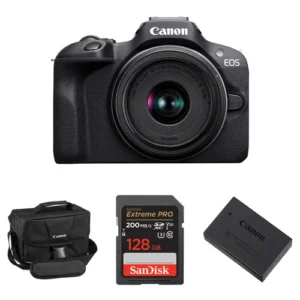 Canon EOS R100 Mirrorless Digital Camera with RF-S 18-45mm Lens and Essential Accessories Bundle