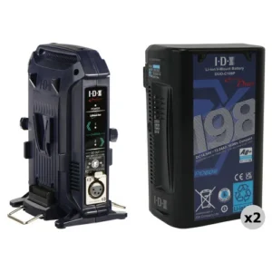 DUO-C198P High-Load Li-Ion V-Mount Battery Kit with 2-Channel Charger and Power Supply by IDX System Technology