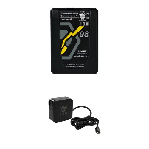 IDX Imicro-98P 97Wh Mini V-Mount Battery Kit with UC-PD1 Pocket Fast Charger and Power Supply