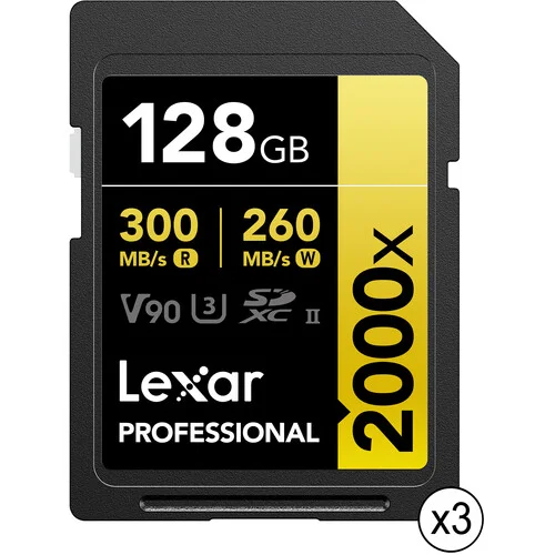 Lexar Professional 2000x UHS-II SDXC 128GB Memory Cards - 3 Pack