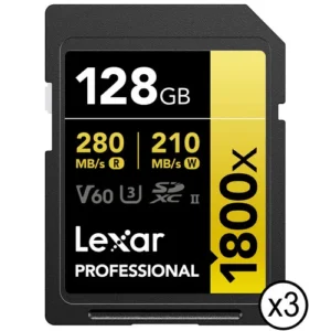 Lexar Professional Gold Series 1800x UHS-II SDXC Memory Card 128GB (3-Pack)
