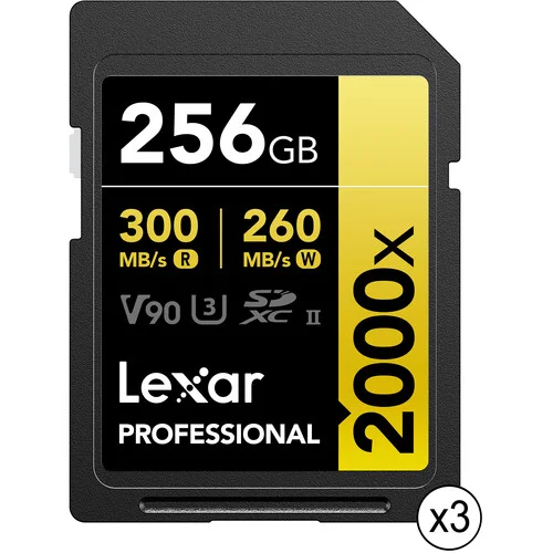 Lexar Professional 256GB UHS-II SDXC 2000x Speed Memory Card 3-Pack