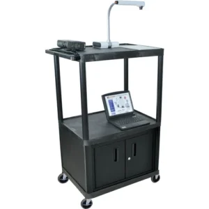 54-Inch Luxor LP Table with 32x24-Inch Cabinet and 3-Outlet Power in Black
