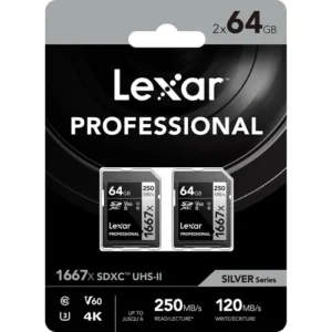 Lexar Professional 1667x UHS-II SDXC 64GB Memory Cards (2-Pack)