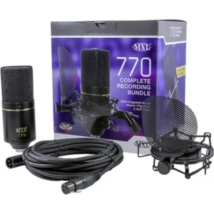 MXL 770 Champagne Condenser Microphone Bundle with SMP-1 Shock Mount and XLR Cable