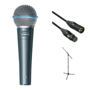Shure Beta 58A Dynamic Microphone for Vocals with Stand & Cable Bundle