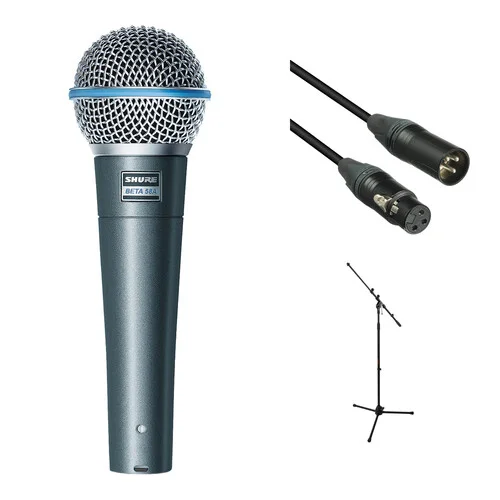 Shure Beta 58A Dynamic Microphone for Vocals with Stand & Cable Bundle