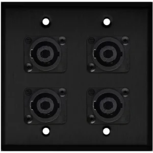 Custom Shop WPBA-2119 2-Gang Wall Plate with 4 Neutrik NL4MP Connectors in Black Anodized Finish