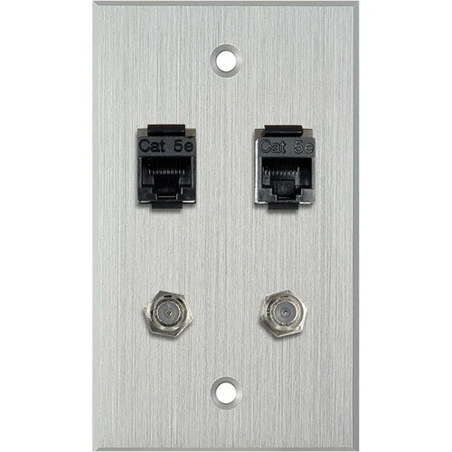My Custom Shop WPCA-1184 1-Gang Clear Anodized Wall Plate with 2-RJ45 and 2-F Coax Barrels