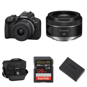 Canon EOS R50 Mirrorless Camera Essentials+ Bundle with 18-45mm and 50mm f/1.8 Lenses in Black