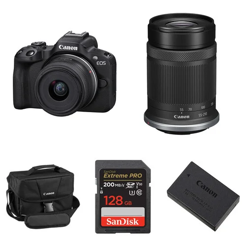 Canon EOS R50 Black Mirrorless Camera with 18-45mm & 55-210mm Lens Kit and Essential Accessories